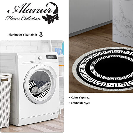 Dekoreko Kaymaz Taban Djt Mutfak Halısı Star Pamuk Saçaklı Yuvarlak Modern 650M