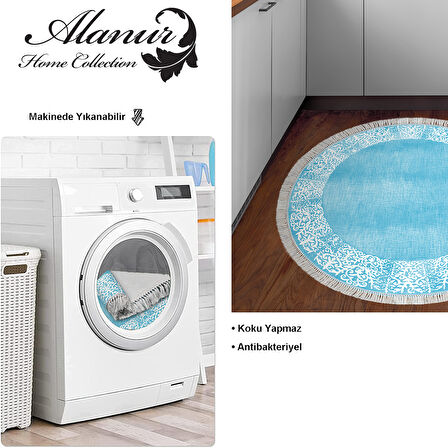 Dekoreko Kaymaz Taban Djt Mutfak Halısı Trend Saçaklı Yuvarlak Modern 1460