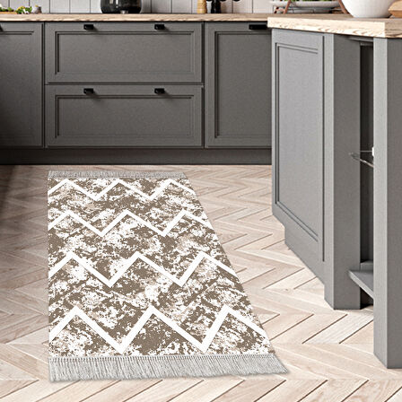 Dekoreko Kaymaz Taban Djt Mutfak Halısı Yıldız Deri Saçaklı İskandinav F5128