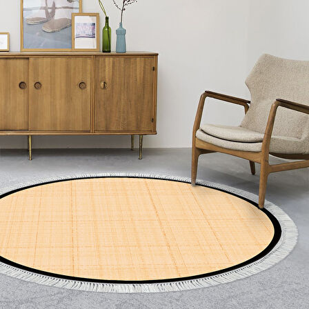 Alanur Home Kaymaz Taban Djt Banyo Mutfak Salon Halı Yıldız Deri Saçaklı Yuvarlak Dokuma Desen E5007