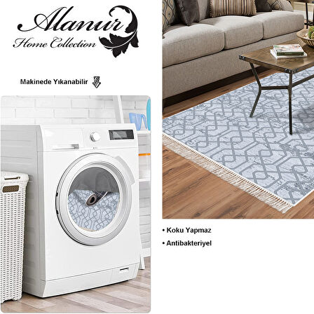 Dekoreko Kaymaz Taban Djt Salon Halısı Star Pamuk Saçaklı Modern 757