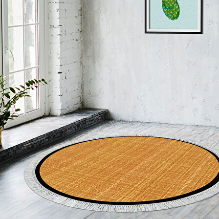 Alanur Home Kaymaz Taban Djt Banyo Mutfak Salon Halı Star Pamuk Saçaklı Yuvarlak Dokuma Desen E5007