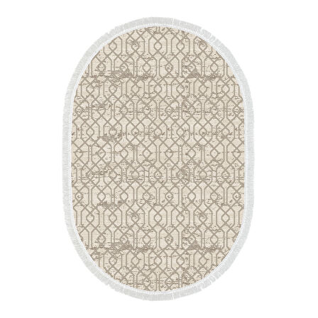 Dekoreko Kaymaz Taban Djt Mutfak Halısı Yıldız Deri Saçaklı Oval Modern 757