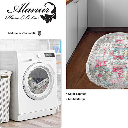 Dekoreko Kaymaz Taban Djt Mutfak Halısı Star Pamuk Saçaklı Oval Modern F5138