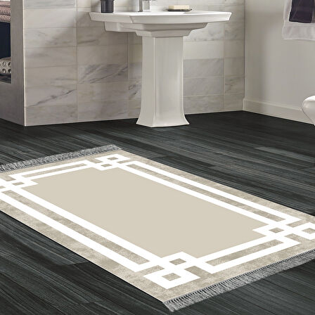 Dekoreko Kaymaz Taban Djt Banyo Halısı Yıldız Deri Saçaklı Modern 657M