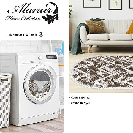 Dekoreko Kaymaz Taban Djt Salon Halısı Trend Saçaklı Oval İskandinav F5128