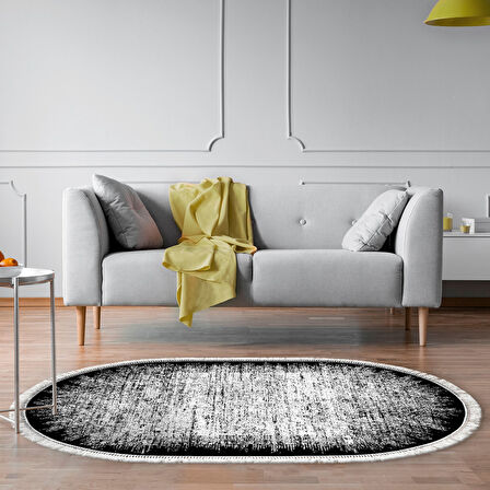 Dekoreko Kaymaz Taban Djt Salon Halısı Yıldız Deri Saçaklı Oval Modern 1342