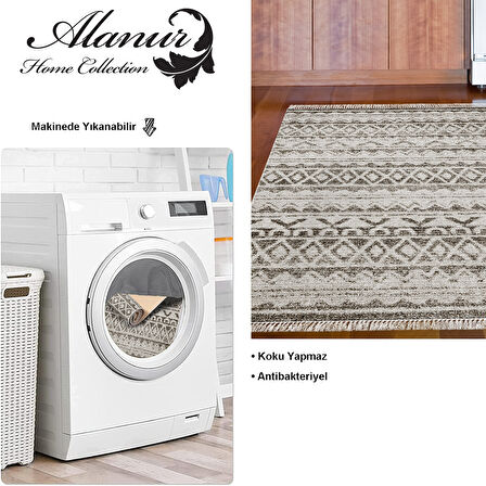 Dekoreko Kaymaz Taban Djt Mutfak Halısı Yıldız Deri Saçaklı İskandinav F5078