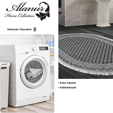 Dekoreko Kaymaz Taban Djt Banyo Halısı Trend Saçaklı Oval Modern M5001