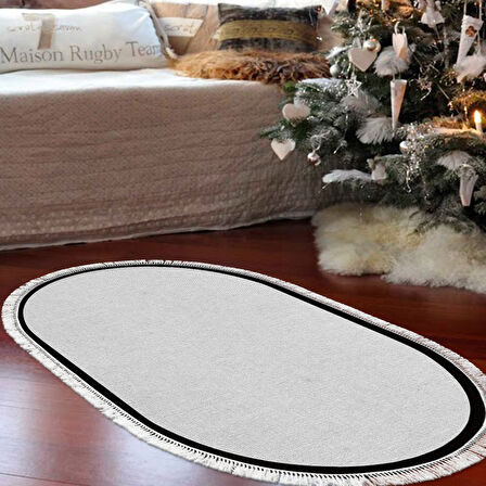 Alanur Home Kaymaz Taban Djt Banyo Mutfak Salon Halı  Trend Saçaklı Oval Dokuma Desen E5001