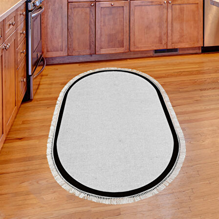 Alanur Home Kaymaz Taban Djt Banyo Mutfak Salon Halı  Trend Saçaklı Oval Dokuma Desen E5001