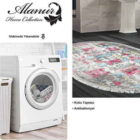 Dekoreko Kaymaz Taban Djt Banyo Halısı Star Pamuk Saçaklı Oval Modern F5138