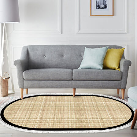 Alanur Home Kaymaz Taban Djt Banyo Mutfak Salon Halı  Trend Saçaklı Oval Dokuma Desen E5007