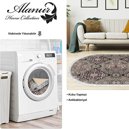 Dekoreko Kaymaz Taban Djt Salon Halısı Yıldız Deri Saçaklı Oval Modern 659M