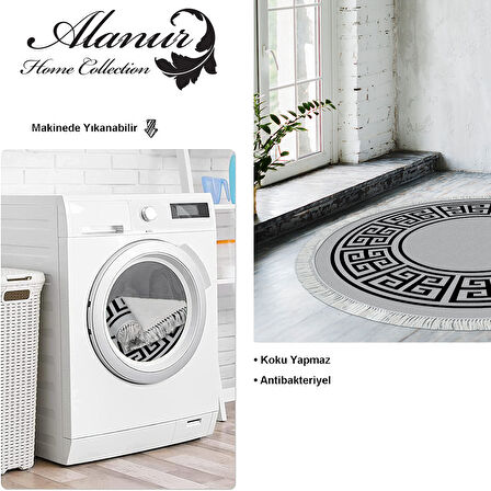 Dekoreko Kaymaz Taban Djt Salon Halısı Trend Saçaklı Yuvarlak Modern 608M