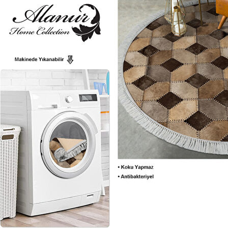 Dekoreko Kaymaz Taban Djt Salon Halısı Yıldız Deri Saçaklı Yuvarlak Modern 1926