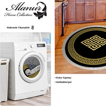 Dekoreko Kaymaz Taban Djt Mutfak Halısı Star Pamuk Saçaklı Yuvarlak Modern 656M