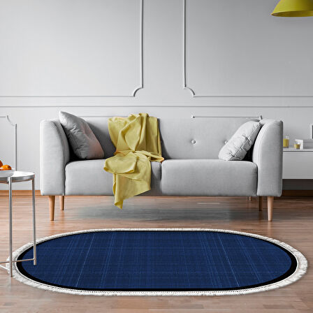 Alanur Home Kaymaz Taban Djt Banyo Mutfak Salon Halı Star Pamuk Saçaklı Oval Dokuma Desen E5007