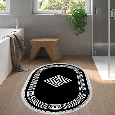 Dekoreko Kaymaz Taban Djt Banyo Halısı Yıldız Deri Saçaklı Oval Modern 656M