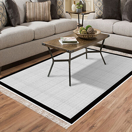 Alanur Home Kaymaz Taban Djt Banyo Mutfak Salon Halı  Trend Saçaklı Dokuma Desen E5007