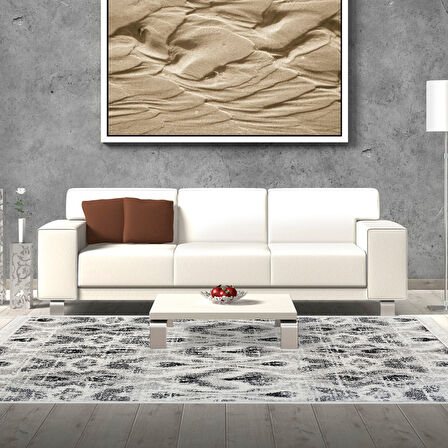 Dekoreko Kaymaz Taban Djt Salon Halısı Yıldız Deri Saçaklı İskandinav F5136