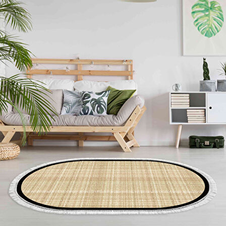 Alanur Home Kaymaz Taban Djt Banyo Mutfak Salon Halı Star Pamuk Saçaklı Oval Dokuma Desen E5007