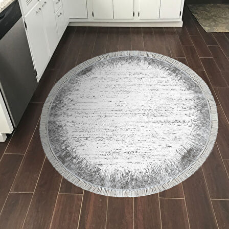 Dekoreko Kaymaz Taban Djt Mutfak Halısı Yıldız Deri Saçaklı Yuvarlak Modern 1342