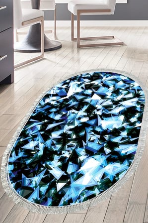 Kaymaz Dijital Mutfak & Salon Halı Star Pamuk Saçaklı Oval Geometrik E5012