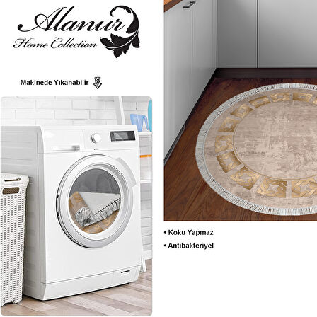 Dekoreko Kaymaz Taban Djt Mutfak Halısı Trend Saçaklı Yuvarlak Modern 691M