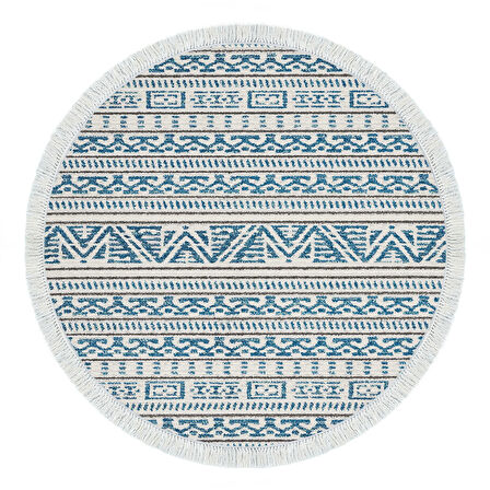 Dekoreko Kaymaz Taban Djt Mutfak Halısı Star Pamuk Saçaklı Yuvarlak İskandinav F5082