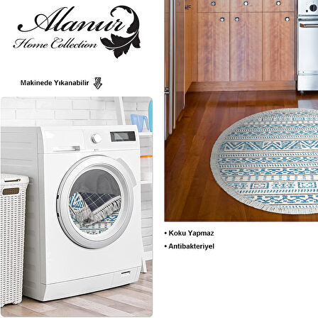 Dekoreko Kaymaz Taban Djt Mutfak Halısı Star Pamuk Saçaklı Yuvarlak İskandinav F5082