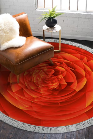 Kaymaz Dijital Mutfak & Salon Halı Trend Saçaklı Yuvarlak Geometrik E5011