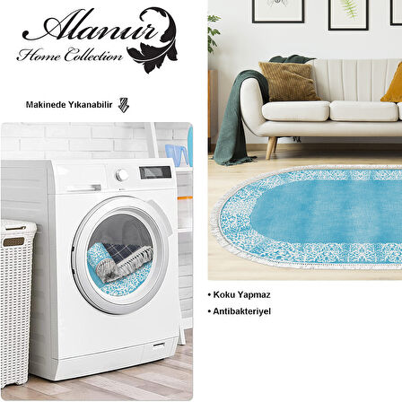 Dekoreko Kaymaz Taban Djt Salon Halısı Star Pamuk Saçaklı Oval Modern 1460