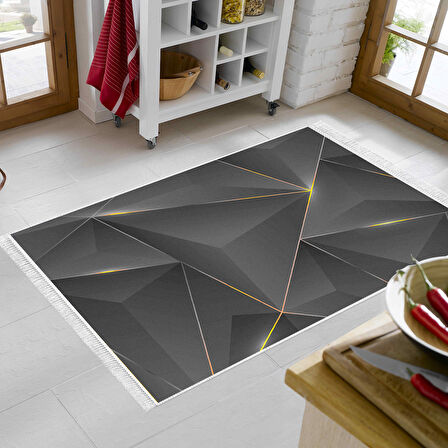 Dekoreko Kaymaz Taban Djt Mutfak Halısı Star Pamuk Saçaklı Modern F5005