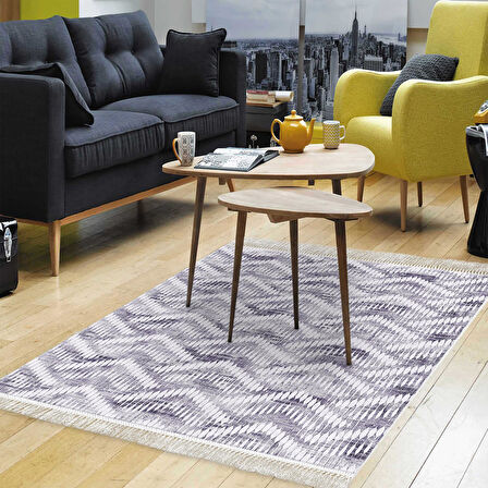 Dekoreko Kaymaz Taban Djt Salon Halısı Yıldız Deri Saçaklı İskandinav F5124