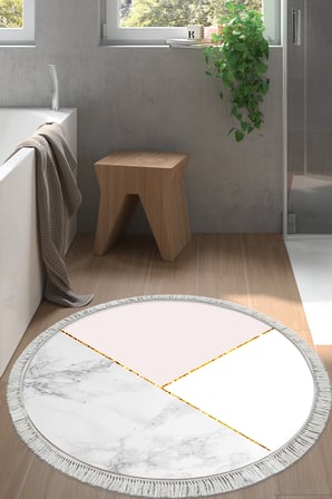 Kaymaz Dijital Mutfak & Salon Halı Trend Saçaklı Yuvarlak Geometrik E5008