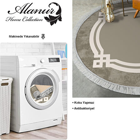 Dekoreko Kaymaz Taban Djt Salon Halısı Yıldız Deri Saçaklı Yuvarlak Modern 657M