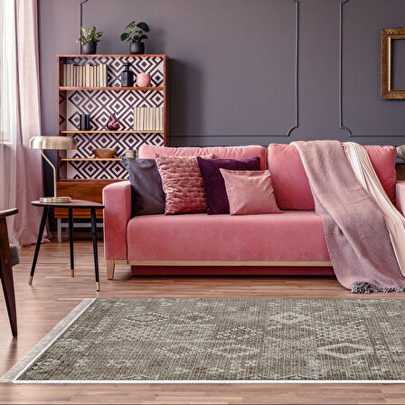 Dekoreko Kaymaz Taban Djt Salon Halısı Yıldız Deri Saçaklı İskandinav F5137