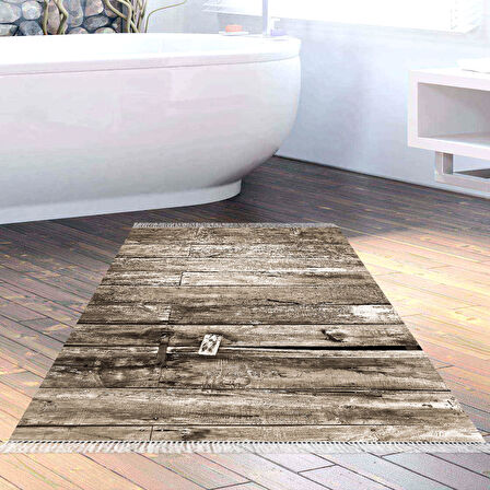 Dekoreko Kaymaz Taban Djt Banyo Halısı Yıldız Deri Saçaklı Modern Mu136