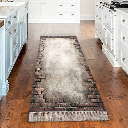 Dekoreko Kaymaz Taban Djt Mutfak Halısı Star Pamuk Saçaklı Modern F5049