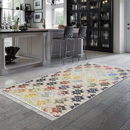 Dekoreko Kaymaz Taban Djt Mutfak Halısı Star Pamuk Saçaklı Modern 763