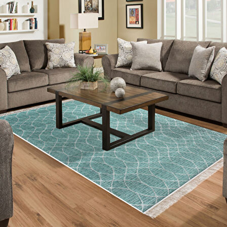 Dekoreko Kaymaz Taban Djt Salon Halısı Yıldız Deri Saçaklı İskandinav F5084