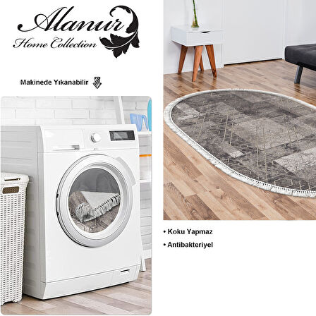 Dekoreko Kaymaz Taban Djt Salon Halısı Trend Saçaklı Oval İskandinav F5132