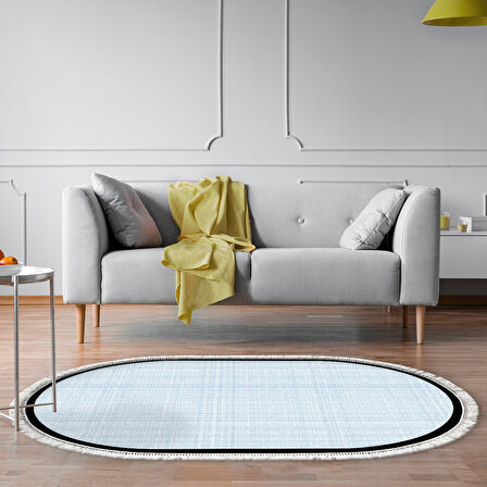 Alanur Home Kaymaz Taban Djt Banyo Mutfak Salon Halı  Trend Saçaklı Oval Dokuma Desen E5007