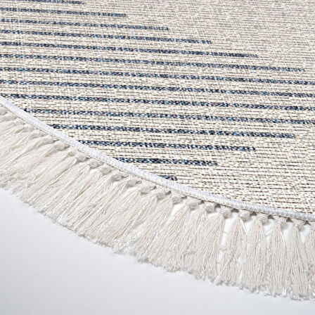 Dekoreko Kaymaz Taban Djt Mutfak Halısı Yıldız Deri Saçaklı Oval İskandinav F5085