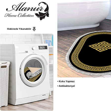Dekoreko Kaymaz Taban Djt Banyo Halısı Yıldız Deri Saçaklı Oval Modern 656M