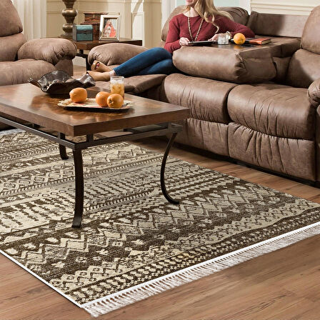 Dekoreko Kaymaz Taban Djt Salon Halısı Star Pamuk Saçaklı İskandinav F5080