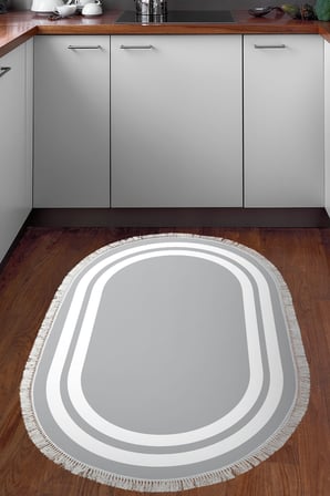 Dijital Baskılı Oval Salon Halısı | Kaymaz Yıkanabilir | Keçe Taban Saçaklı | Geometrik | 1696