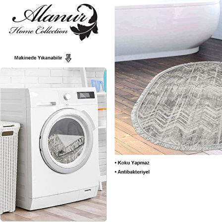 Dekoreko Kaymaz Taban Djt Banyo Halısı Trend Saçaklı Oval İskandinav F5083