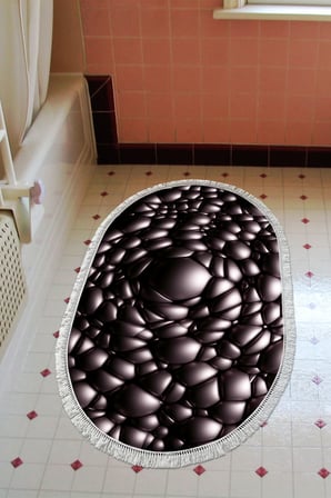 Kaymaz Dijital Mutfak & Salon Halı Trend Saçaklı Oval Geometrik E5009